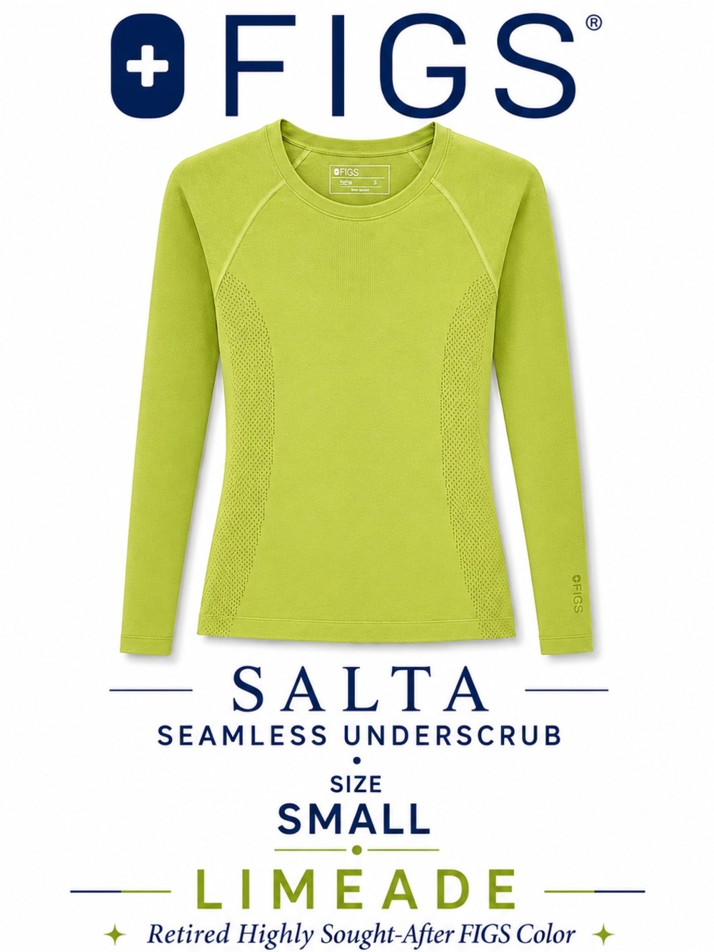 FIGS Salta Seamless Underscrub Top Small Limeade Retired Rare Long Sleeve EUC